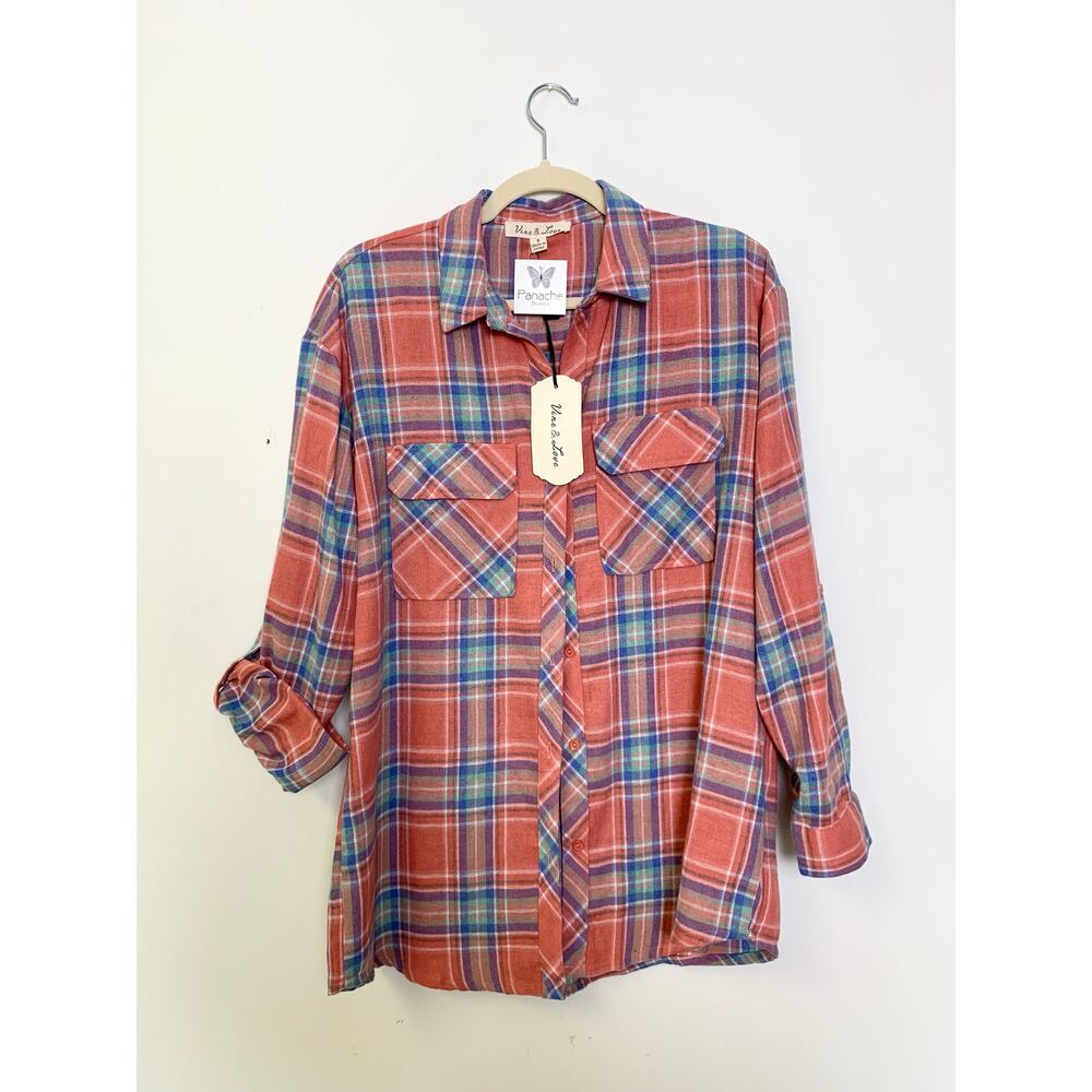 NWT Plaid Button Down Shirt Long Sleeve Size Small Cotton Blend Fall Casual Cozy